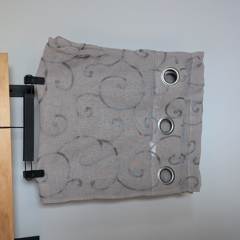 Beige & Gray Embroidered Patterned Curtain